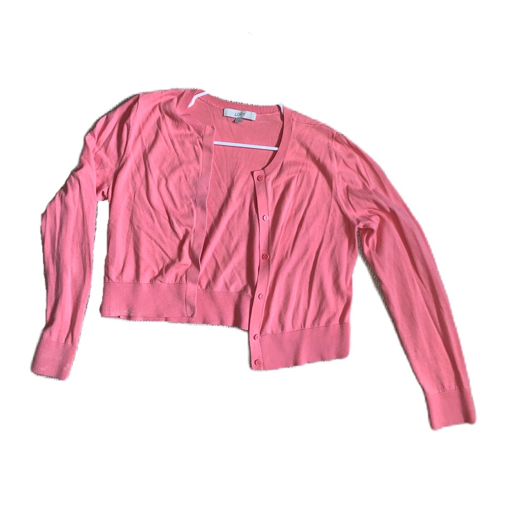 Loft | Pink Sweater Cardigan Cropped Button
